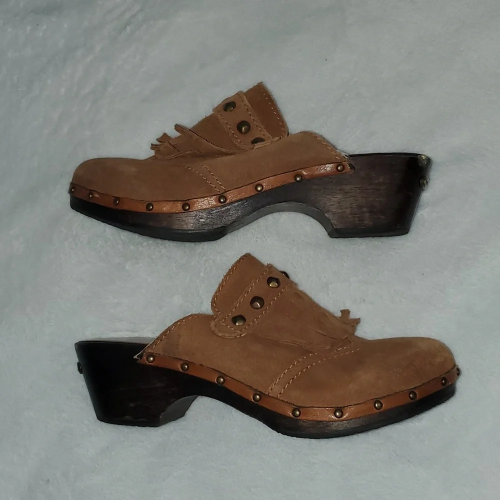 Michael Kors Rye Fringed Suede Studded Platform Clogs Size 8 - Picture 12 of 12